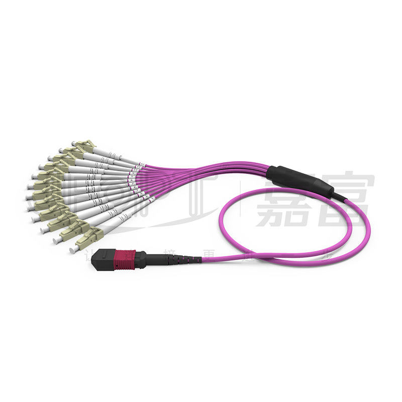 MPO - LC Breakout Patch Cord 2.0mm Fanout LC DX مع مقطع MM القياسي حلقة الخسارة