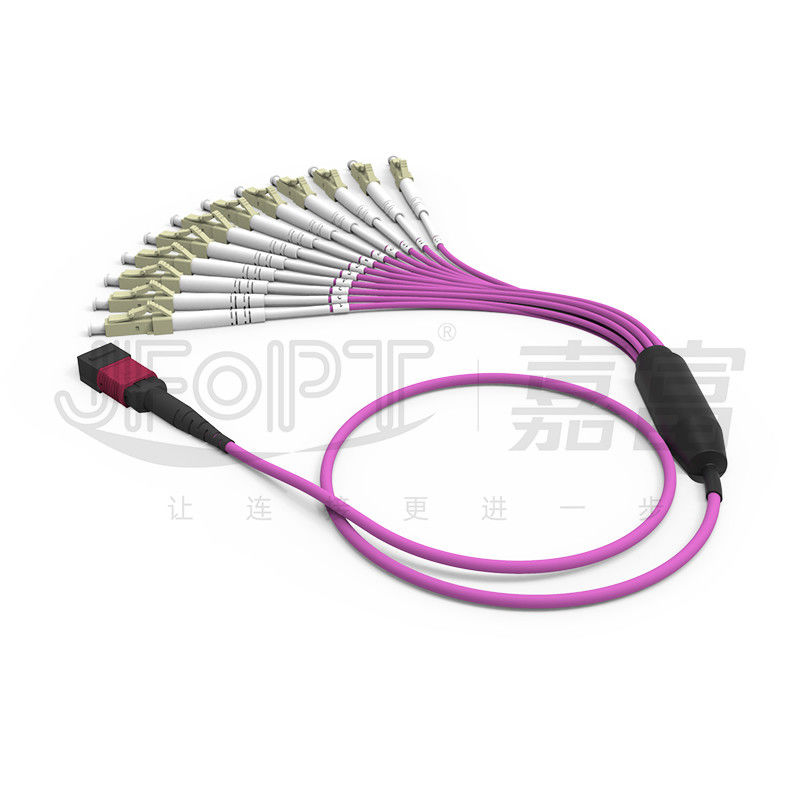 MPO - LC Breakout Patch Cord 2.0mm Fanout LC DX مع مقطع MM القياسي حلقة الخسارة