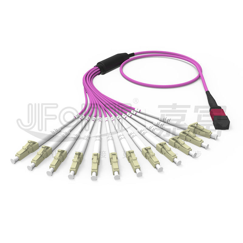 MPO - LC Breakout Patch Cord 2.0mm Fanout LC DX مع مقطع MM القياسي حلقة الخسارة