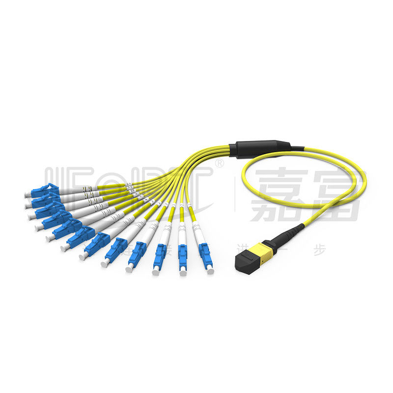 12 كابل من الألياف الضوئية المزدوجة MPO اندلاع MPO-LC / SC / FC / ST Multimode 50/125 3.0mm LSZH Aqua