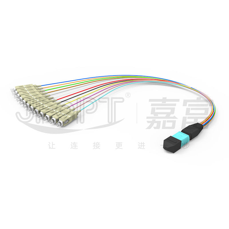 0.3m Multimode OM3 MPO Breakout Cable MPO / PC - SC / APC Low Loss 0.9mm Branch Patch Cord الحبل