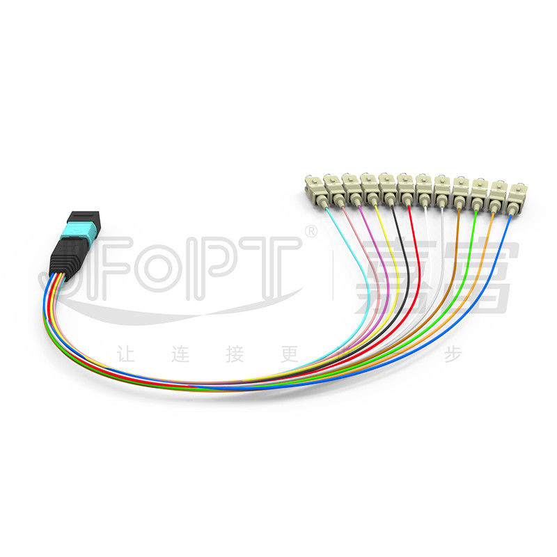 0.3m Multimode OM3 MPO Breakout Cable MPO / PC - SC / APC Low Loss 0.9mm Branch Patch Cord الحبل