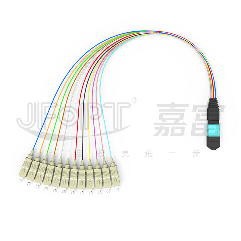0.3m Multimode OM3 MPO Breakout Cable MPO / PC - SC / APC Low Loss 0.9mm Branch Patch Cord الحبل