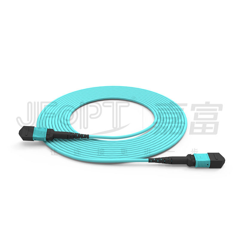 MPO-MPO كابل الجذع Aqua Round Boot Fiber Optic Pigtail Patch Cord لحلول الشبكات متعددة الاستخدامات