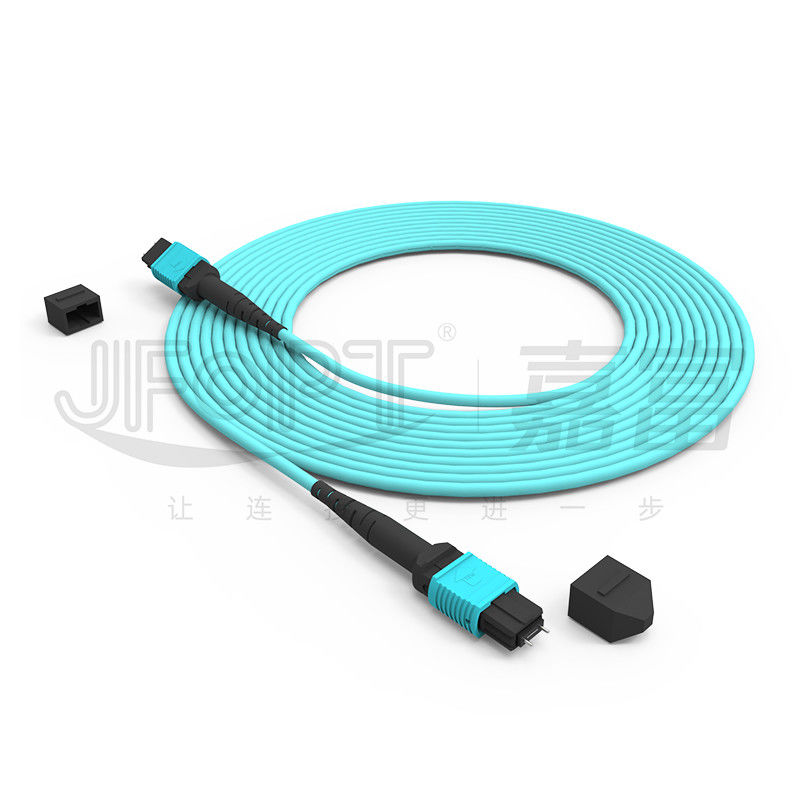 MPO-MPO كابل الجذع Aqua Round Boot Fiber Optic Pigtail Patch Cord لحلول الشبكات متعددة الاستخدامات