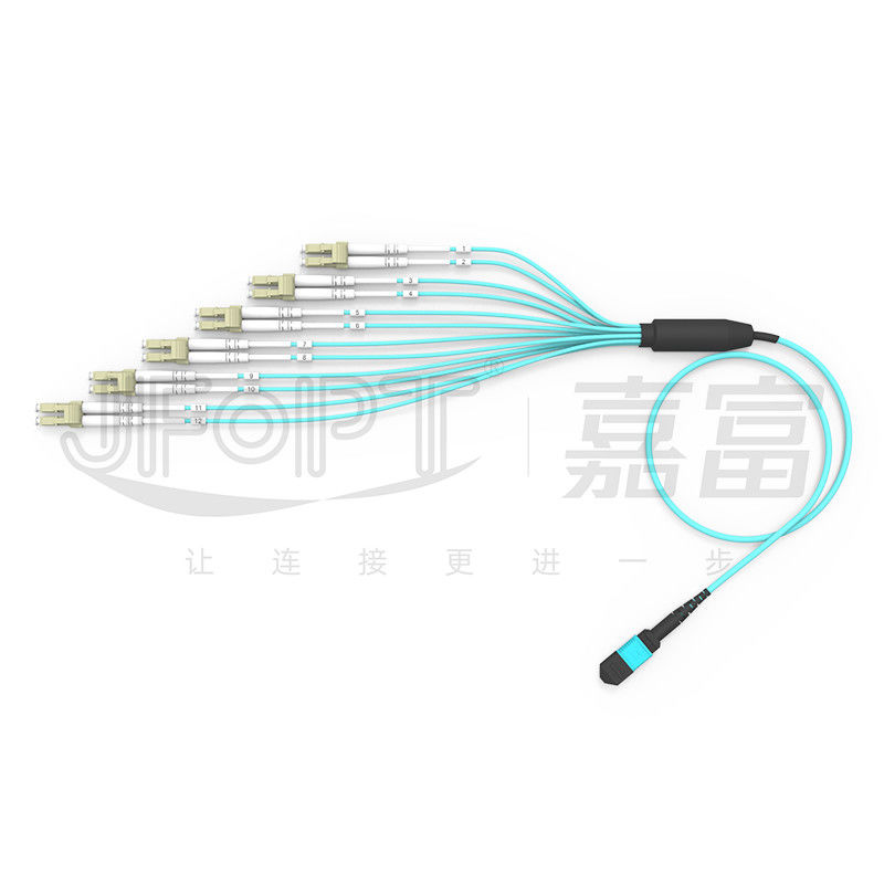 كابل MPO الاختراق غير المتداخل مع رابط LC 12 ألياف OM3 OM4 MPO Single End LC Duplex End