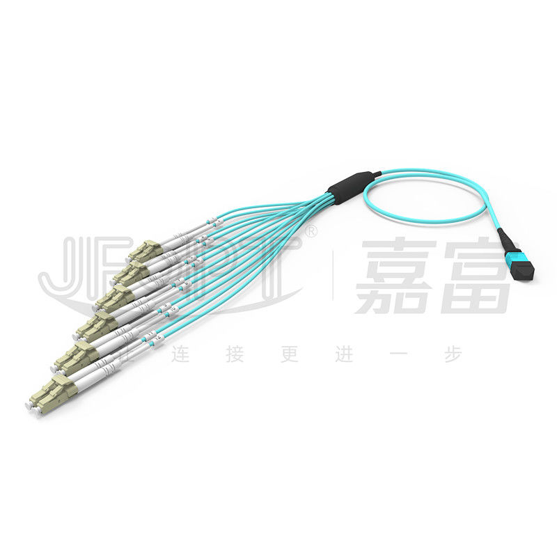 كابل MPO الاختراق غير المتداخل مع رابط LC 12 ألياف OM3 OM4 MPO Single End LC Duplex End