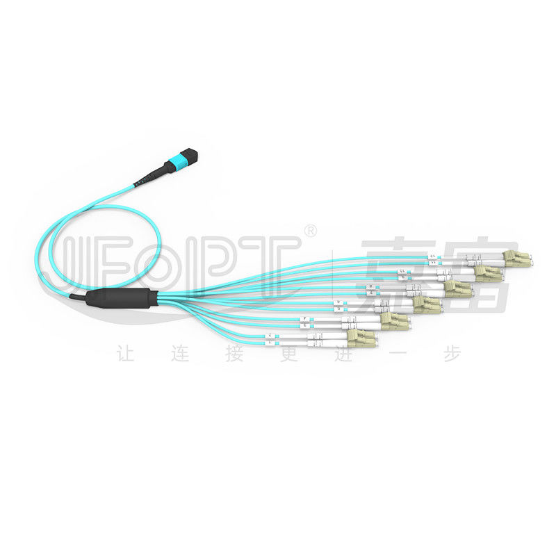 كابل MPO الاختراق غير المتداخل مع رابط LC 12 ألياف OM3 OM4 MPO Single End LC Duplex End
