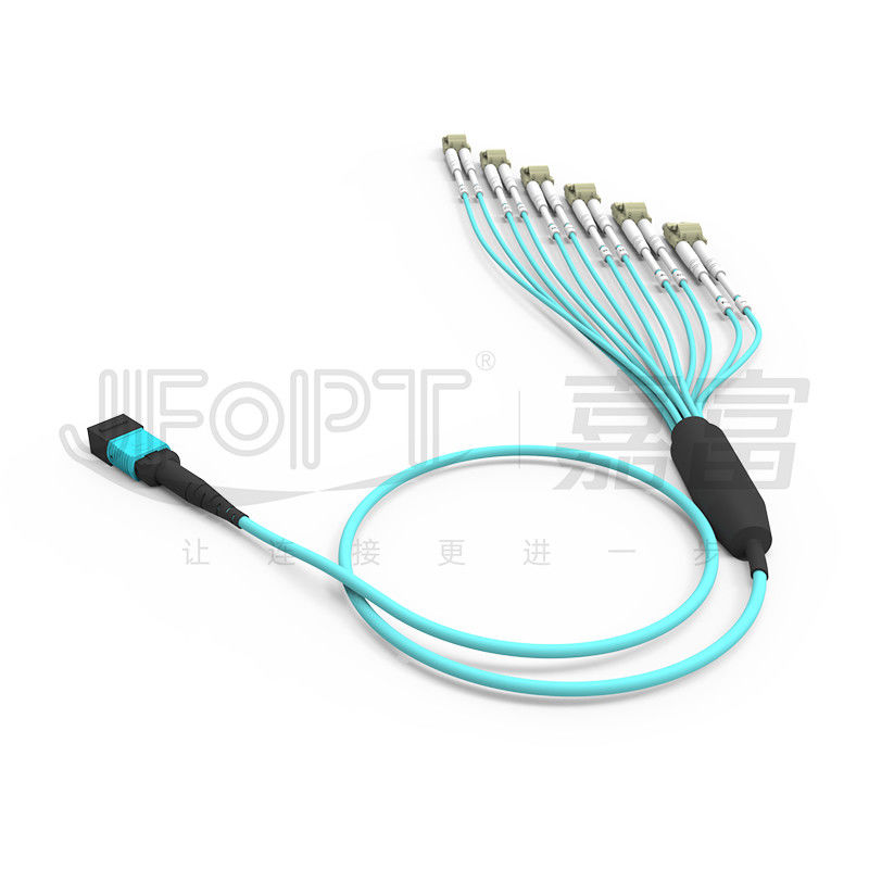 كابل MPO الاختراق غير المتداخل مع رابط LC 12 ألياف OM3 OM4 MPO Single End LC Duplex End
